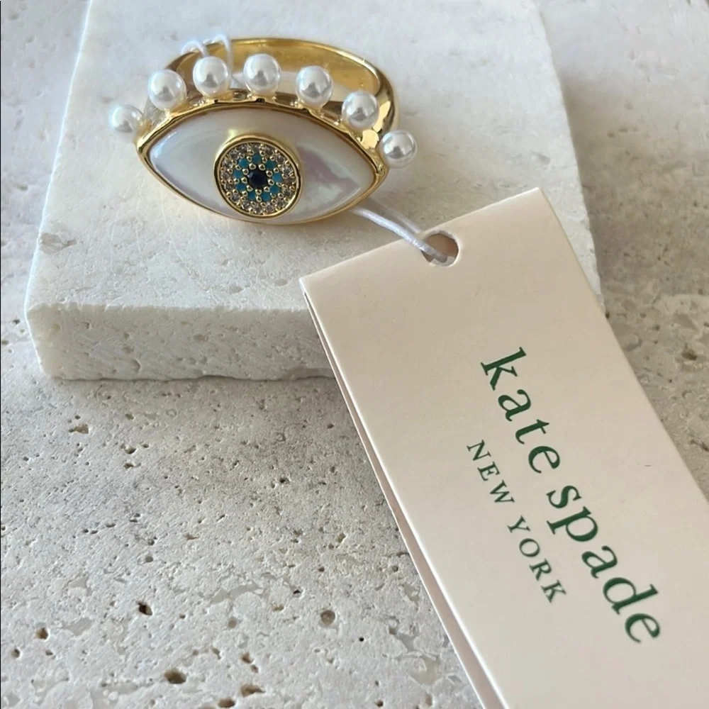 Kate Spade Gold Eye Ring with Pearls and Blue Accent